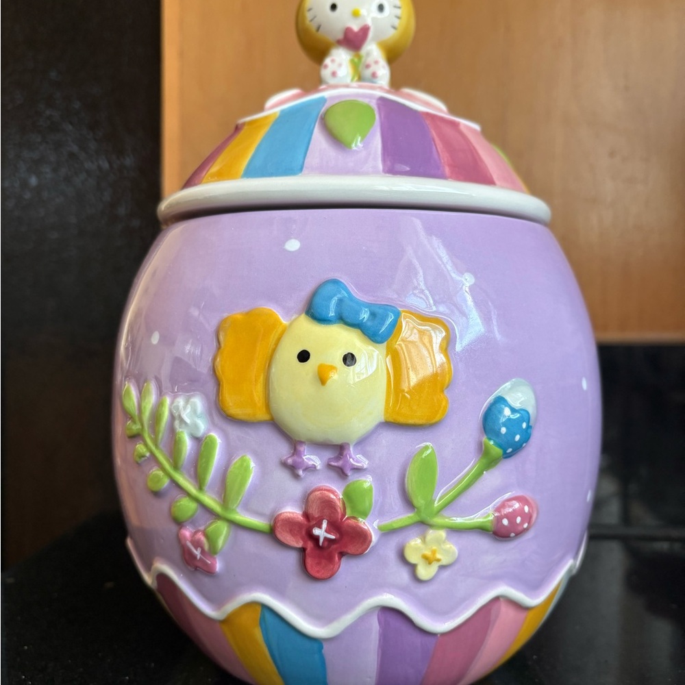 Blue Sky Hello Kitty Easter Egg Colorful Ceramic Cookie Jar